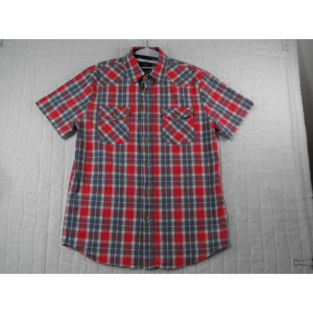 Lee Men's Regular Fit Plaid Short Sleeve Button-Up Shirt M  SKU  A-100496